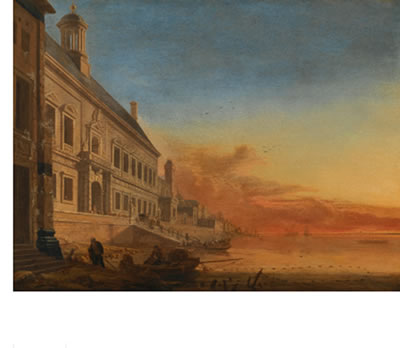 A COASTAL ARCHITECTURAL CAPRICCIO AT SUNSET