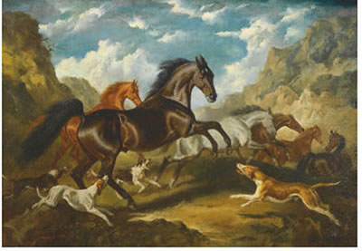 WILD HORSES IN A LANDSCAPE