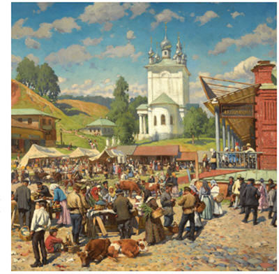 MARKET DAY IN PLYOS by Aleksander Vladimirovich Makovskij - Auction record, sale price, and art valuation. Compare with similar artists and explore comparable artworks.