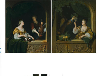 A POULTRY SELLER; A GENTLEMAN OFFERING A LADY A BUNCH OF GRAPES (a pair)