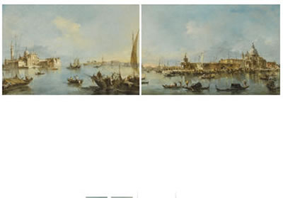 VENICE, A VIEW OF THE ENTRANCE TO THE GRAND CANAL WITH THE CHURCH OF SANTA MARIA DELLA SALUTE AND THE PUNTA DELLA DOGANA; VENICE, A VIEW OF THE CHURCH OF SAN GIORGIO MAGGIORE WITH THE END OF THE GIUDECCA (a pair)