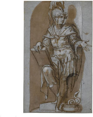 A STANDING SOLDIER IN A NICHE, POSSIBLY ATTALUS I OF PERGAMON