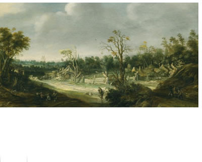 AÂ LANDSCAPEÂ WITHÂ TRAVELLERSÂ NEARÂ AÂ HAMLET