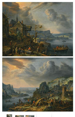 A  RHENISH  RIVER  LANDSCAPE  WITH  MANY  FIGURES  OUTSIDE  A  TAVERN AND A  RHENISH  RIVER  LANDSCAPE  WITH  MEN  FIXING  A  BOAT (2)