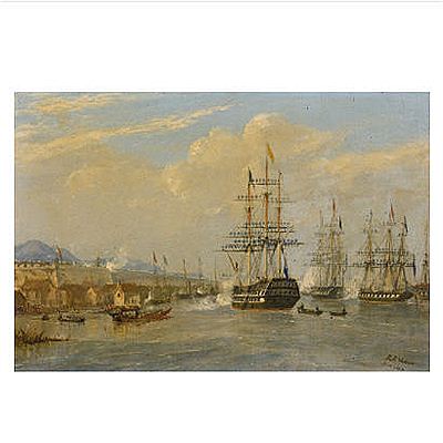 Sample artwork by Robert Browning Watson (1911 - 1980), known for paintings of ships, sailboats, mountains, townscapes, photography - View similar artists and auction records