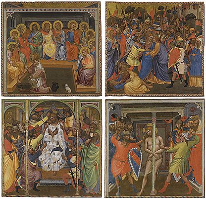 SCENES FROM THE PASSION OF CHRIST: PETER PROTESTING AT CHRIST WASHING THE FEET OF THE DISCIPLES; THE BETRAYAL OF CHRIST IN THE GARDEN OF GETHSEMANE (OR THE KISS OF JUDAS); THE MOCKING OF CHRIST; THE FLAGELLATION(4)