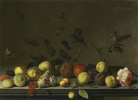 A STILL LIFE OF FRUIT AND SHELLS WITH A ROSE AND VARIOUS INSECTS UPON A STONE LEDGE by Balthasar Van Der Ast - Auction record, sale price, and art valuation. Compare with similar artists and explore comparable artworks.