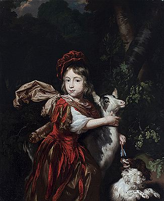 PORTRAIT OF A YOUNG BOY, TOGETHER WITH A GOAT AND A DOG, IN A LANDSCAPE