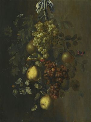 A FESTOON OF GRAPES, APPLES AND PEARS