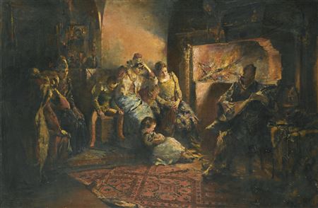 Sample artwork by Stanislaw Kaczor-Batowski (1866 - 1946), known for historical scenes, landscapes, and portrait painting; wall painting; stained glass design - View similar artists and auction records