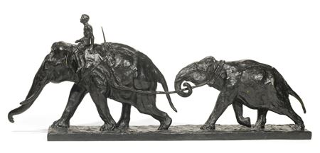 DEUX ÉLÉPHANTS AVEC UN CORNAC (TWO ELEPHANTS WITH A MAHOUT) (2)