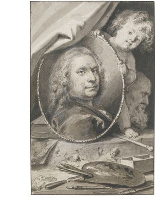 Portrait of Jacob De Wit: SELF-PORTRAIT, WITHIN A DECORATIVE ALLEGORICAL SURROUND