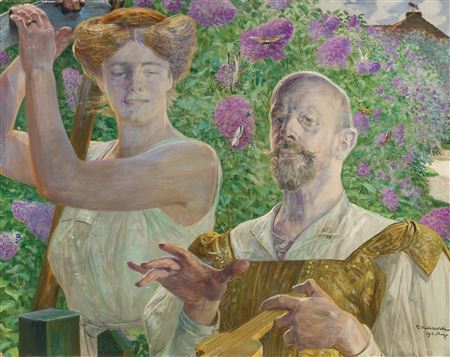 Portrait of Jacek Malczewski: SELF-PORTRAIT WITH MUSE AND BUDDLEIA