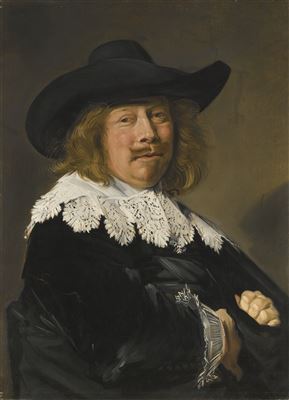PORTRAIT OF A GENTLEMAN, HALF-LENGTH IN BLACK WITH LACE COLLAR AND CUFFS, AND WEARING A BROAD-BRIMMED BLACK HAT