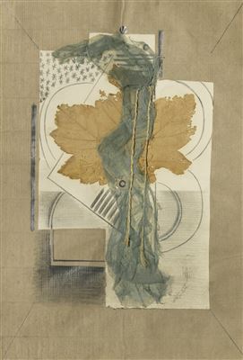 COLLAGE AVEC FEUILLE, FICELLE ET TULLE (GUITARE)