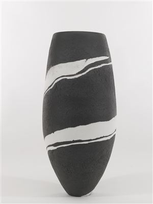 TALL BLACK STONEWARE VASE WITH INLAID WHITE PORCELAIN DESIGN by Gabriele Koch - Auction record, sale price, and art valuation. Compare with similar artists and explore comparable artworks.