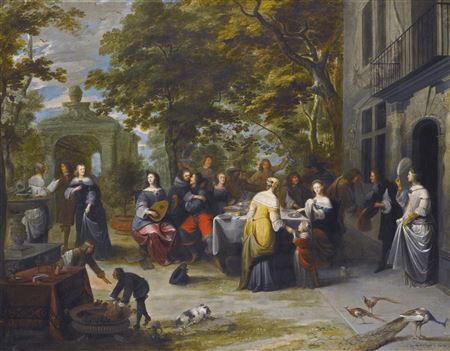 AN OUTDOOR BANQUET by Hieronymus (Den danser) Janssens - Auction record, sale price, and art valuation. Compare with similar artists and explore comparable artworks.