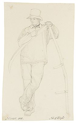 A FARMER HOLDING A SCYTHE, ISLE OF WIGHT by Joshua Cristall - Auction record, sale price, and art valuation. Compare with similar artists and explore comparable artworks.