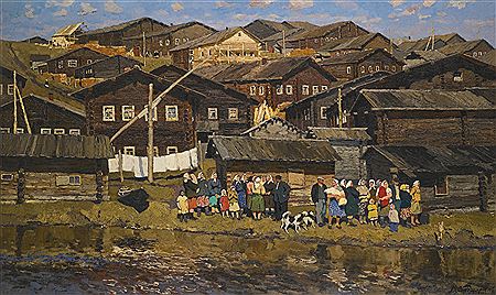 Sample artwork by Vladimir Feodorovich Stozharov (1926 - 1973), known for peasants in landscape and harbor view painting - View similar artists and auction records