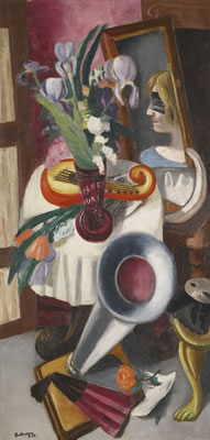 STILLEBEN MIT GRAMMOPHON UND SCHWERTLILIEN (STILL-LIFE WITH GRAMOPHONE AND IRISES)
