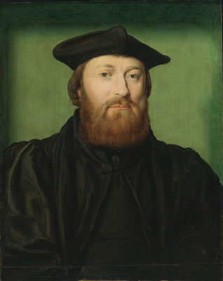 PORTRAIT OF A GENTLEMAN, WEARING A BLACK COAT AND CAP, WITH A GREEN BACKGROUND