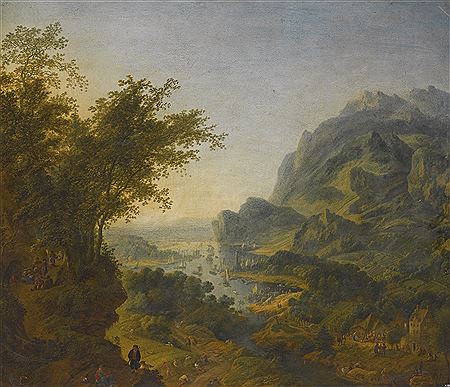 RHENISH LANDSCAPE WITH A STEEP FOREST PATH ON THE LEFT