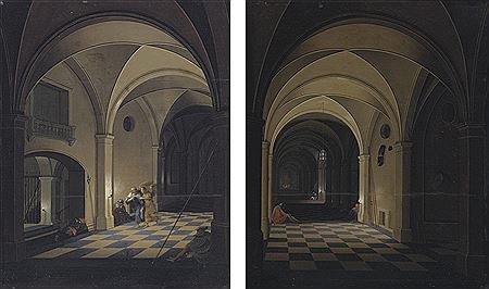 INTERIOR OF A PRISON WITH SLEEPING GUARDS, ST. PETER BEYOND; INTERIOR OF A PRISON WITH SAINT PETER FLEEING WITH THE ANGEL (2) by Pieter Neefs II - Auction record, sale price, and art valuation. Compare with similar artists and explore comparable artworks.