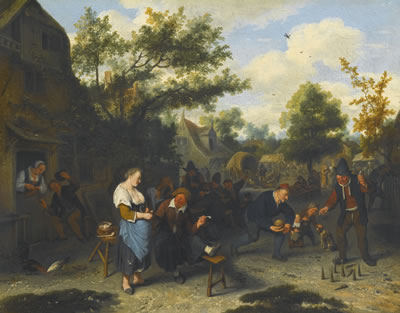 PEASANTS PLAYING SKITTLES BEFORE AN INN