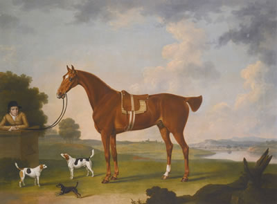 THOMAS EGERTON'S CHESTNUT HUNTER WITH A GROOM AND TWO HOUNDS AND A TERRIER IN A RIVER LANDSCAPE by Thomas Stringer - Auction record, sale price, and art valuation. Compare with similar artists and explore comparable artworks.