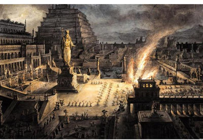 EDIFICI CLASSICI CON UOMINI IN ADORAZIONE DI UNA DIVINITÀ