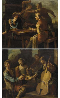 GIOCATORI DI CARTE; SCENA DI GENERE CON MUSICISTI