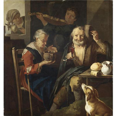Interno di cucina con vecchio e vecchia
