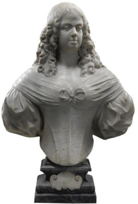 A CARVED MARBLE BUST OF GRAND DUCHESS VITTORIA DELLA ROVERE DE' MEDICI (1622-1695