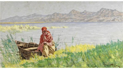 Sample artwork by Angiolo Tommasi (1858 - 1923), known for seaside genre and figure painting - View similar artists and auction records