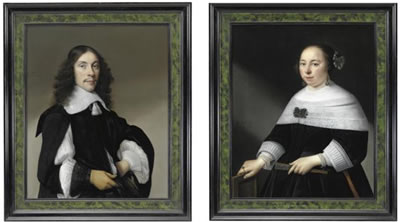 RITRATTO DI GENTILUOMO, MEZZA FIGURA, CHE INDOSSA UN GUANTO; RITRATTO DI GENTILDONNA, MEZZA FIGURA, CHE REGGE UN VENTAGLIO (pair)