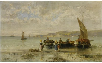 Sample artwork by Achille Dovera (1838 - 1895), known for romantic pictorial style, landscapes, figures, seascapes - View similar artists and auction records