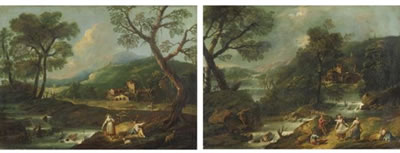 PAESAGGI CON FIGURE LUNGO UN FIUME (pair)