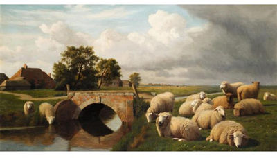 SHEEP BY A RIVER