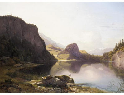 DER KROTENSEE ZWISCHEN ST. GILGEN UND MONDSEE IM SALZKAMMERGUT, IM HINTERGRUND DER SCHAFBERG UND DIE DACHSTEINGRUPPE