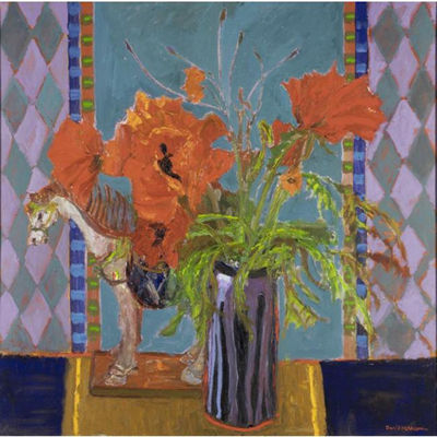 STILL LIFE WITH POPPIES AND A CERAMIC HORSE