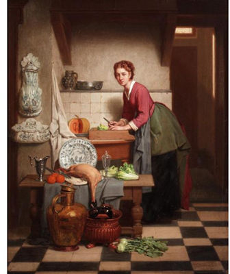 A WOMAN PREPARING VEGETABLES