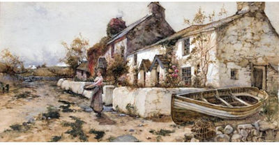 FIGURE OUTSIDE A COUNTRY COTTAGE by Joseph Hughes Clayton - Auction record, sale price, and art valuation. Compare with similar artists and explore comparable artworks.