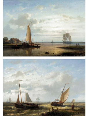 CALM WATERS AT SUNSET; COMING ASHORE (a pair)