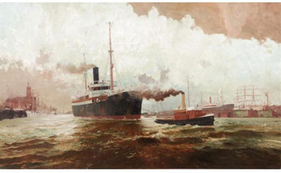 A DUTCH PASSENGER SHIP IN THE PORT OF HAMBURG