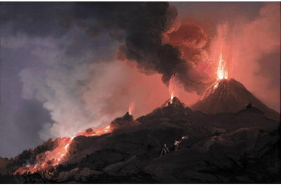 LANDSCAPE WITH VOLCANOS ERUPTING