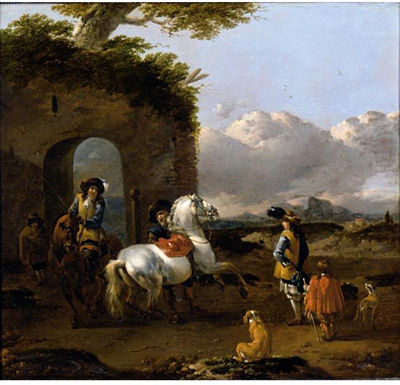 ITALIANATE LANDSCAPE, WITH CAVALIERS AND THE HORSES BEFORE SOME RUINS by Jan Frans Soolmaker - Auction record, sale price, and art valuation. Compare with similar artists and explore comparable artworks.