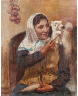 YOUNG GIRL WITH KITTEN
