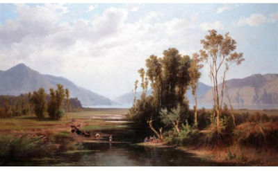 LANDSCAPE WITH FIGURES CROSSING A RIVER
