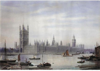 BARGES ON THE THAMES BY THE HOUSES OF PARLIAMENT by James Lawson Stewart - Auction record, sale price, and art valuation. Compare with similar artists and explore comparable artworks.