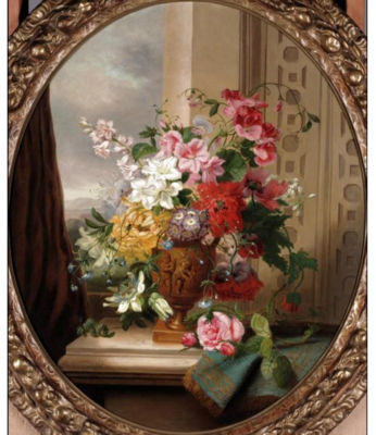 STILL LIFE WITH ROSES, SWEET PEAS, PASSION FLOWERS, AZALEAS AND ORIENTAL POPPIES
